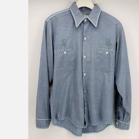 Montgomery Ward Chambray Embroidered Shirt M - Picture 1 of 8